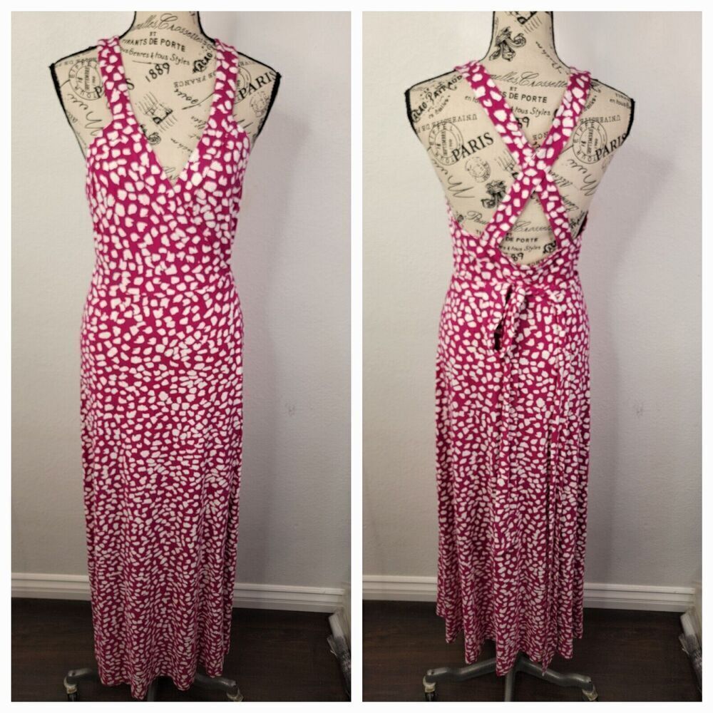 Diane Von Furstenberg Samson Maxi Wrap Dress Size 6 Slinky Pink Leopard Leaves